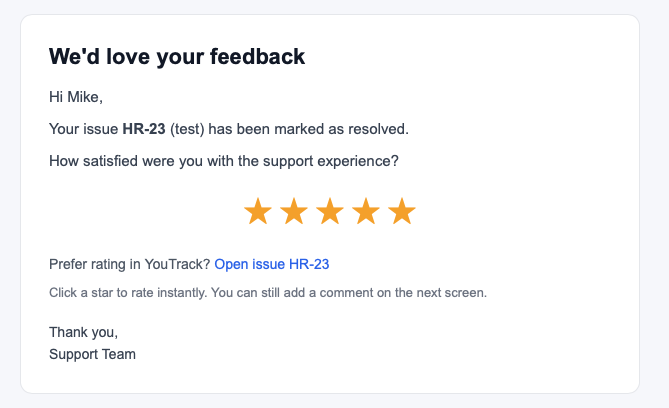 Customer Satisfaction survey email notification preview