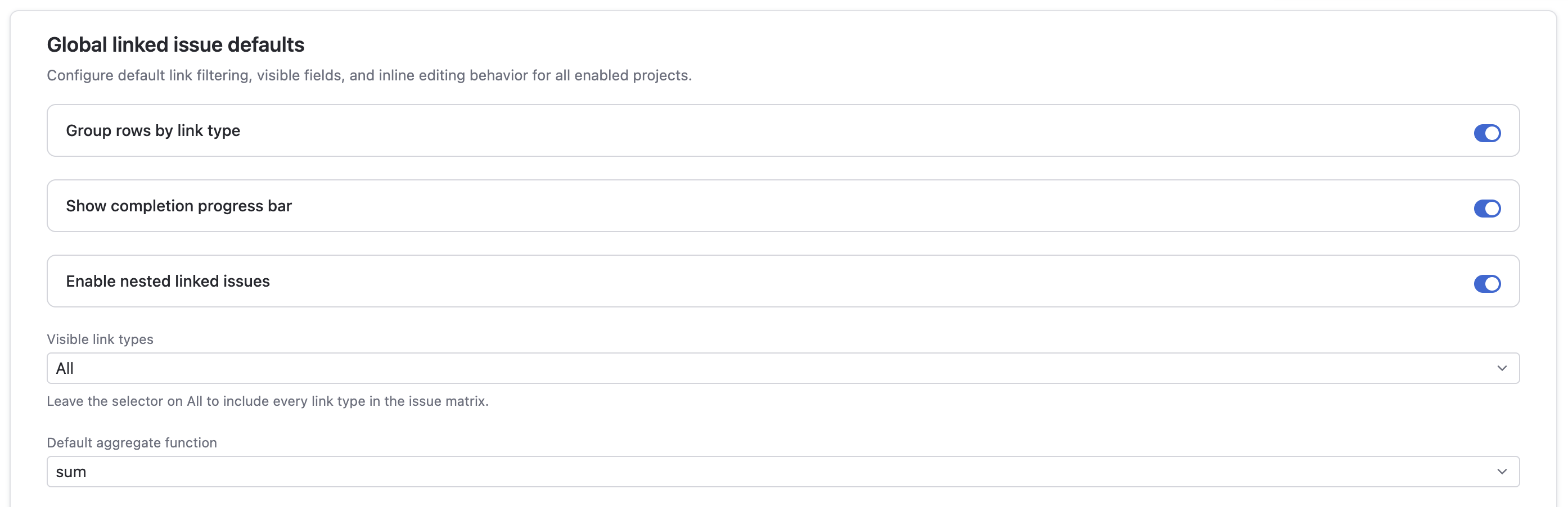 Advanced Linked Issues app settings options
