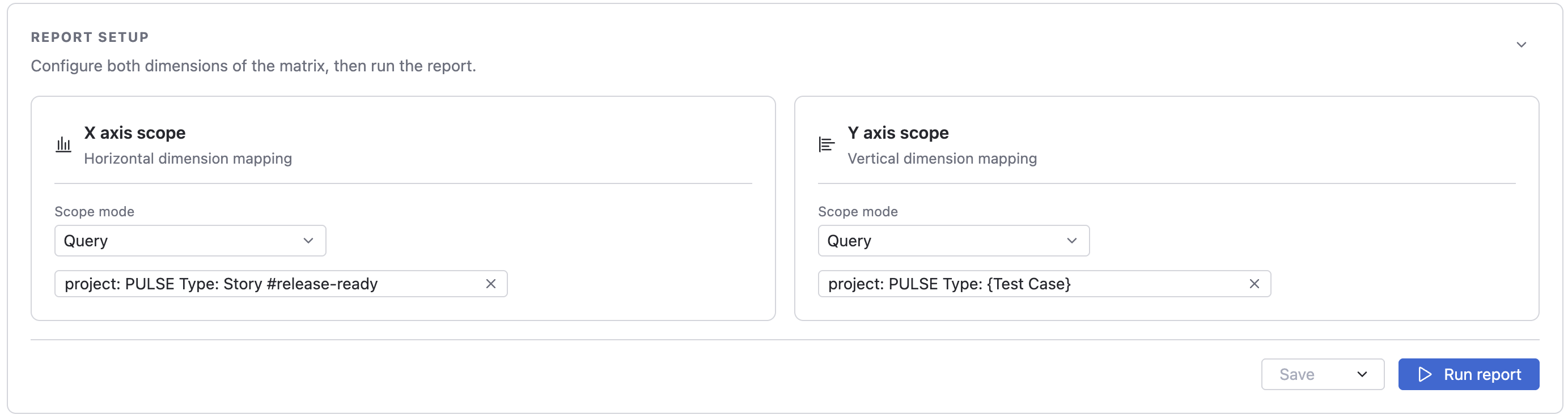 Traceability Matrix report setup form